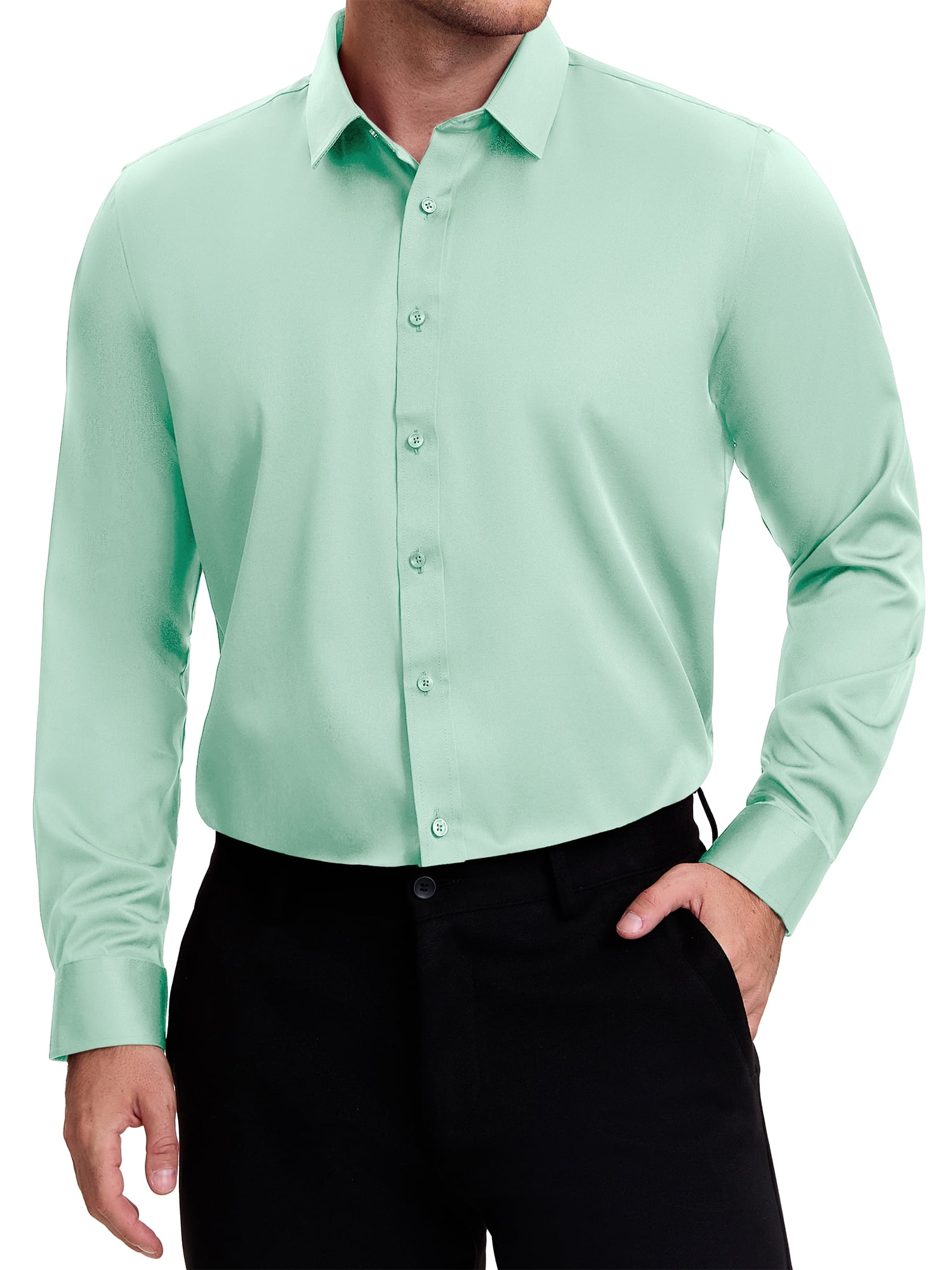 DARING DIVA Men's Point Collar Long Sleeve Button Down Formal Shirts 3XL Green