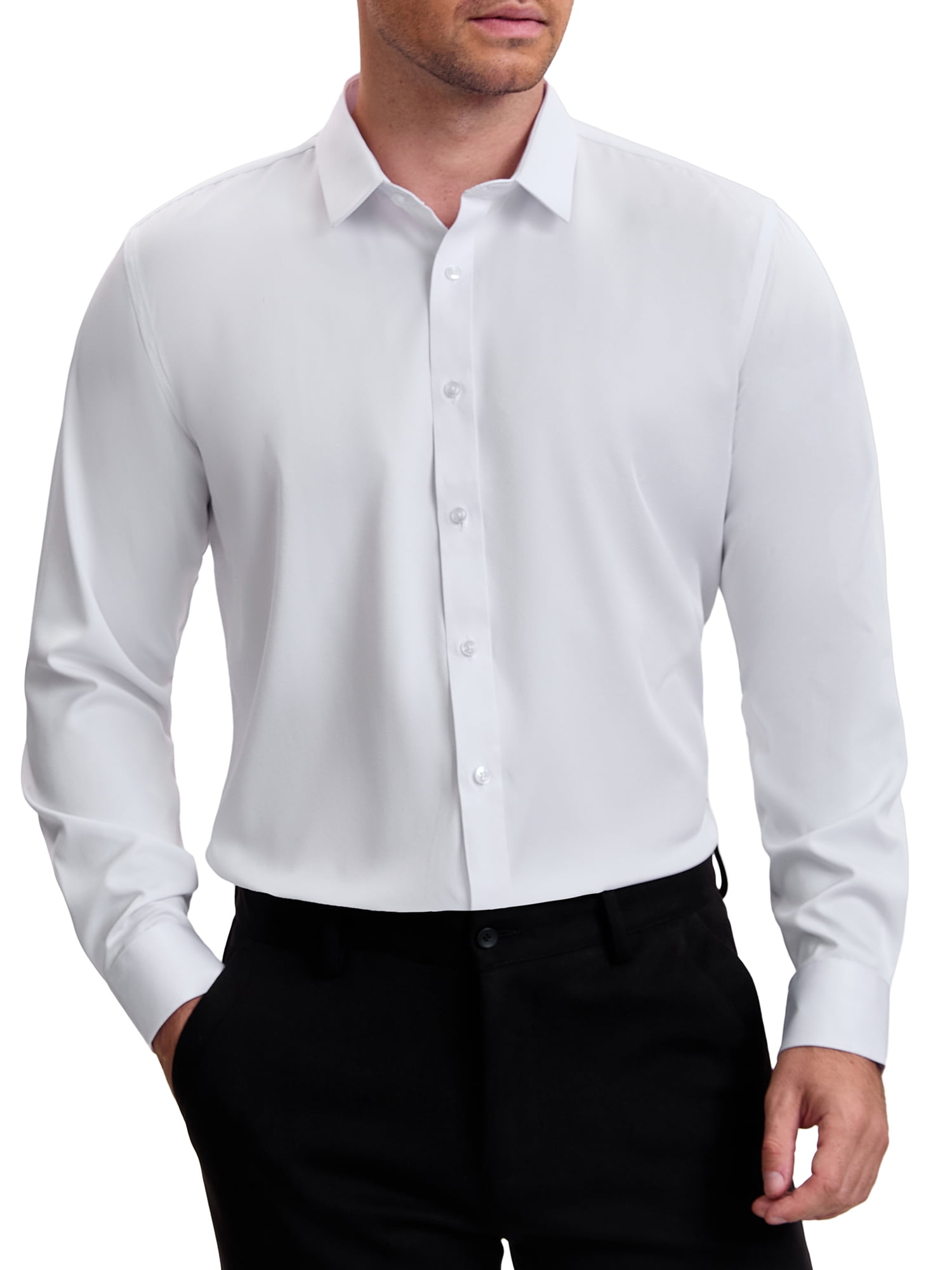 DARING DIVA Men's Point Collar Long Sleeve Button Down Formal Shirts 3XL White