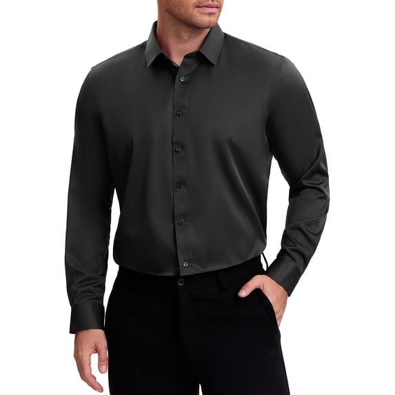 DARING DIVA Men's Point Collar Long Sleeve Button Down Formal Shirts M Black