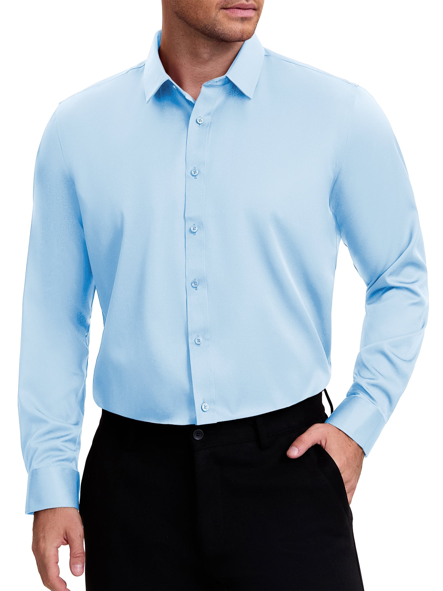 DARING DIVA Men's Point Collar Long Sleeve Button Down Formal Shirts M Light Blue