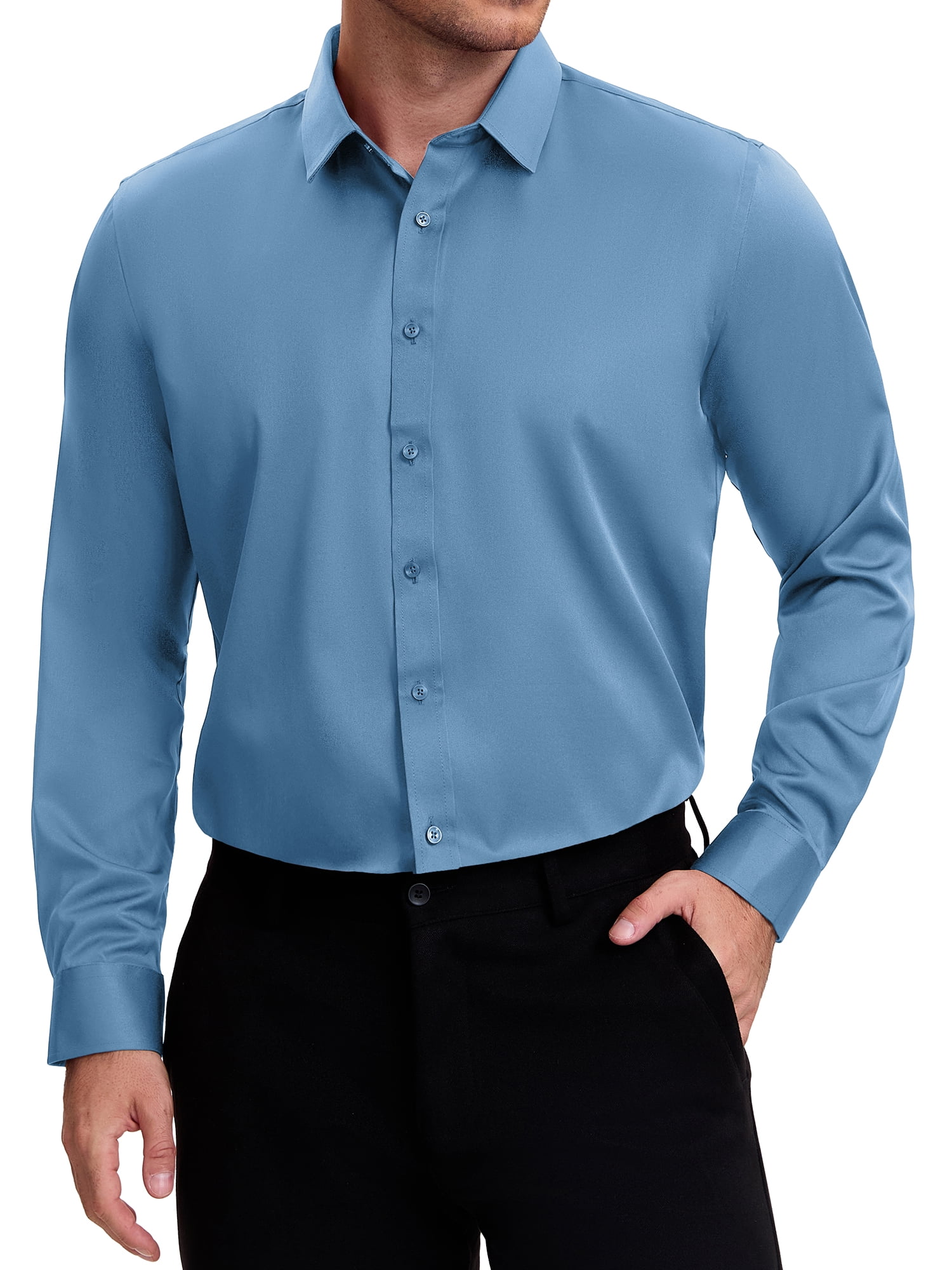 DARING DIVA Men's Point Collar Long Sleeve Button Down Formal Shirts S Blue