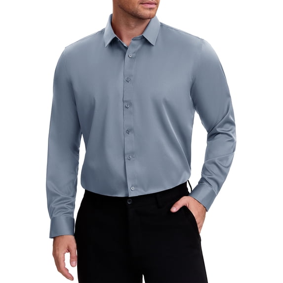DARING DIVA Men's Point Collar Long Sleeve Button Down Formal Shirts XL Gray