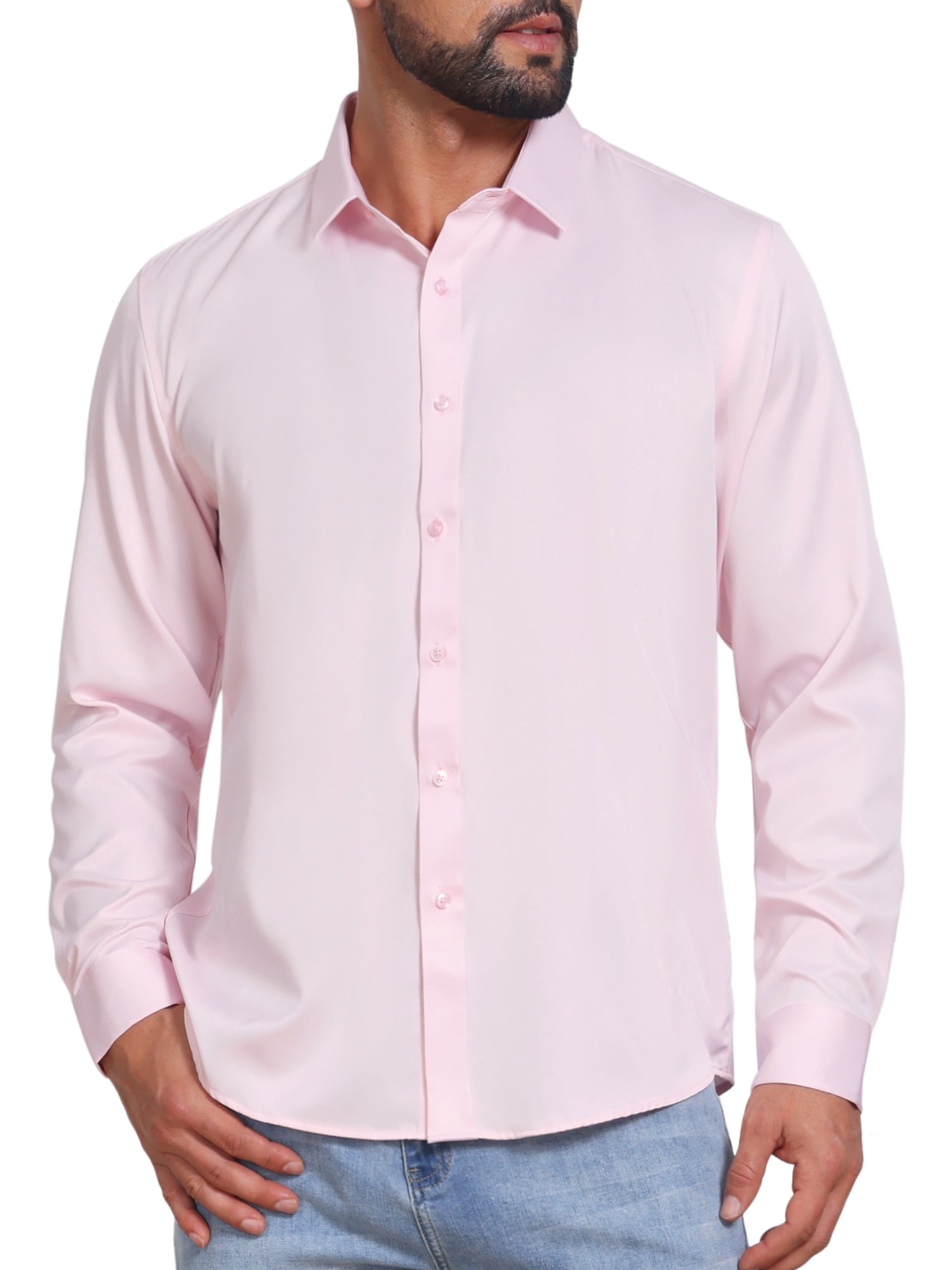 DARING DIVA Men's Point Collar Long Sleeve Button Down Formal Shirts XL Pink