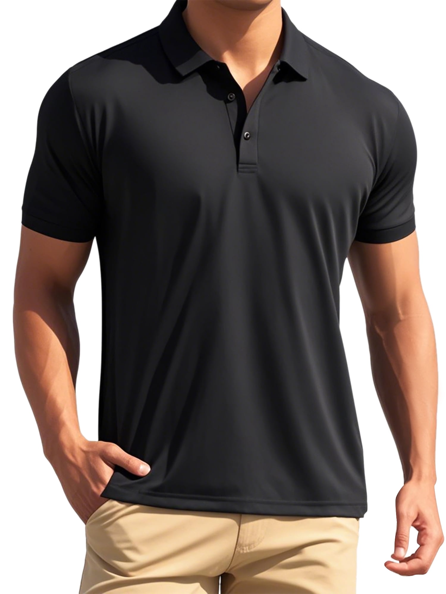 DARING DIVA Men's Solid Stretch Short Sleeve Slim Fit Golf Shirt 2XL Black