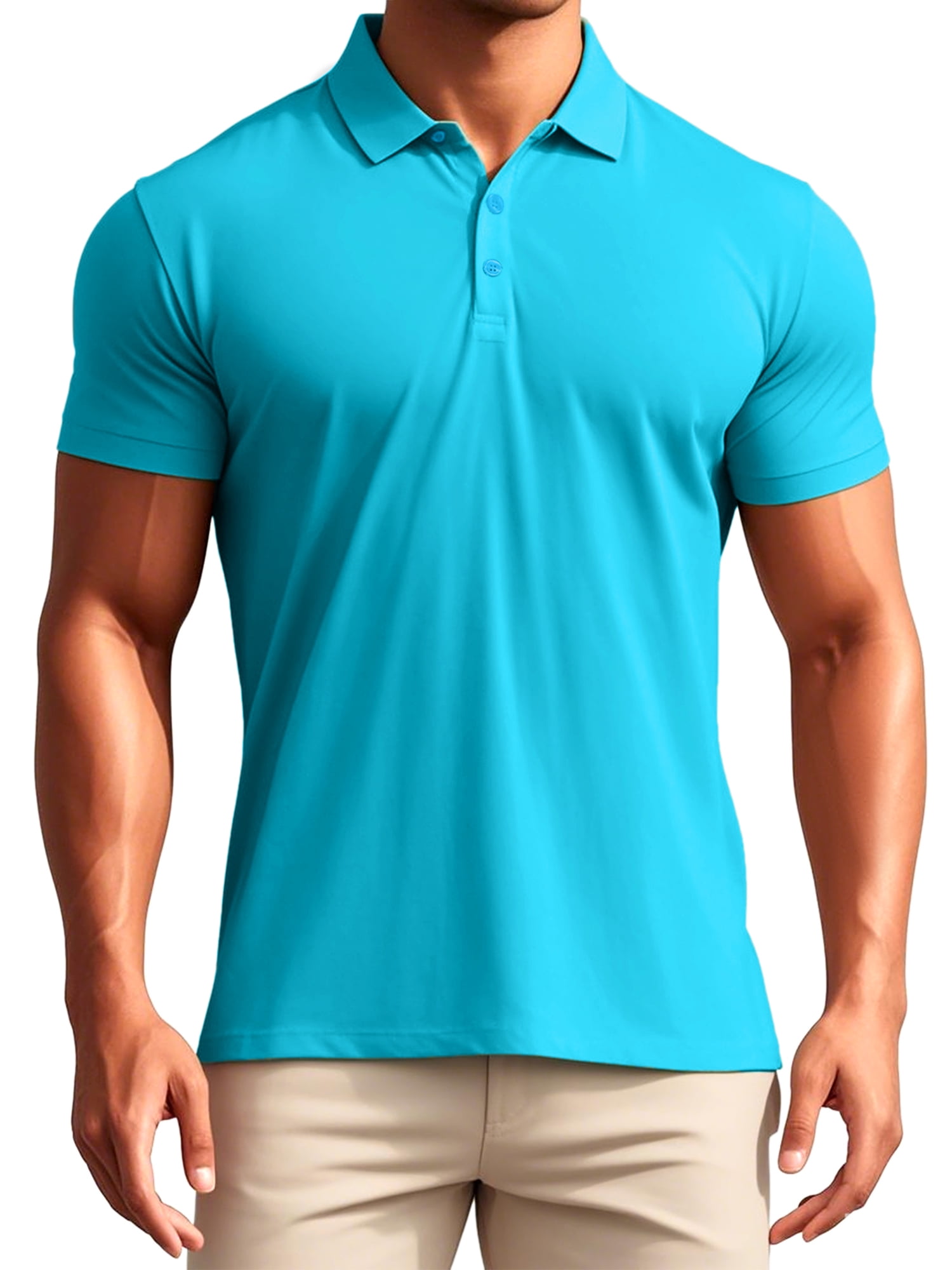 DARING DIVA Men's Solid Stretch Short Sleeve Slim Fit Golf Shirt L Bright Blue