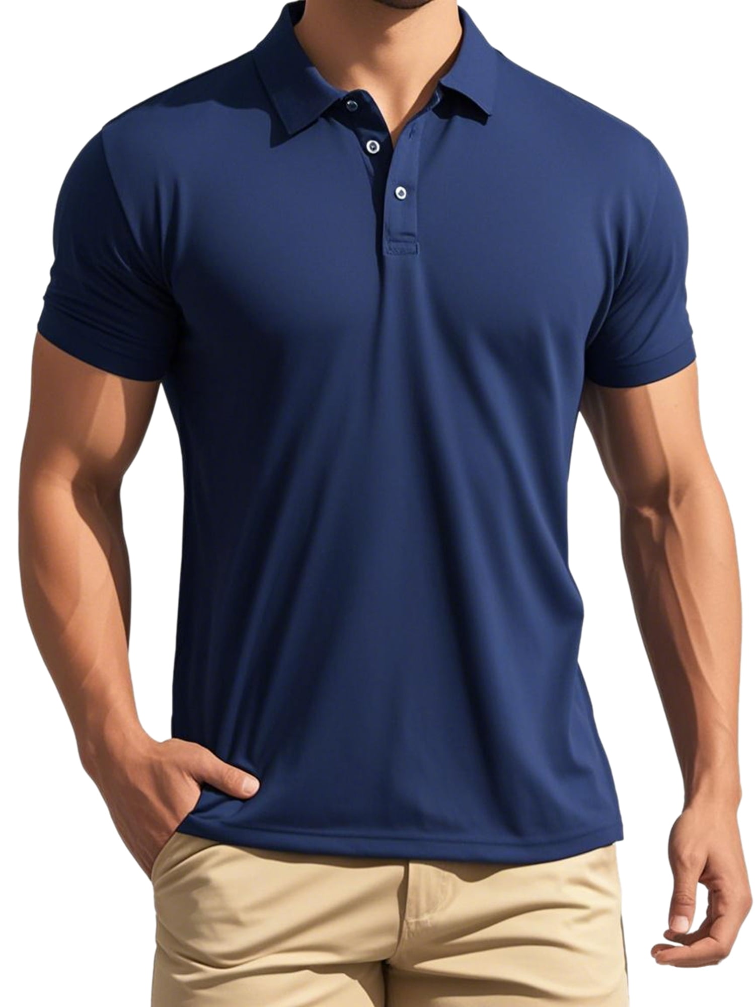 DARING DIVA Men's Solid Stretch Short Sleeve Slim Fit Golf Shirt S Dark Blue