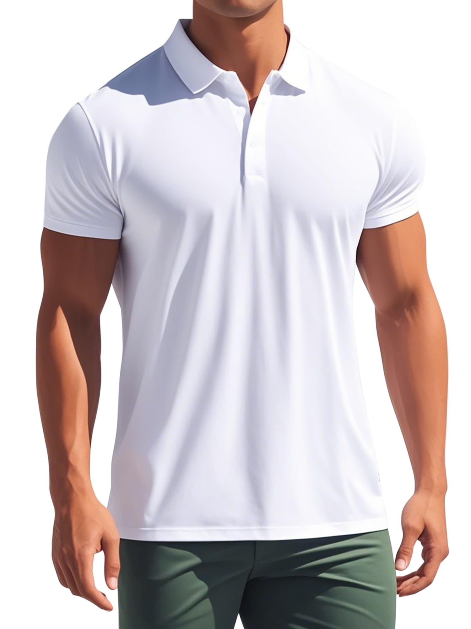 DARING DIVA Men's Solid Stretch Short Sleeve Slim Fit Golf Shirt S White