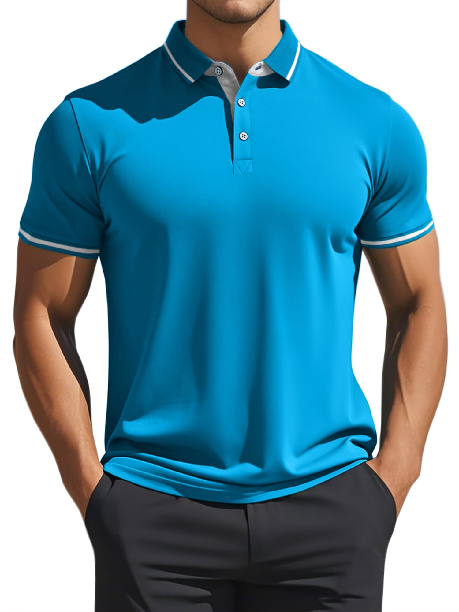 DARING DIVA Men's Polo Short Sleeves Classic Fit Business Summer Golf Shirt M Blue