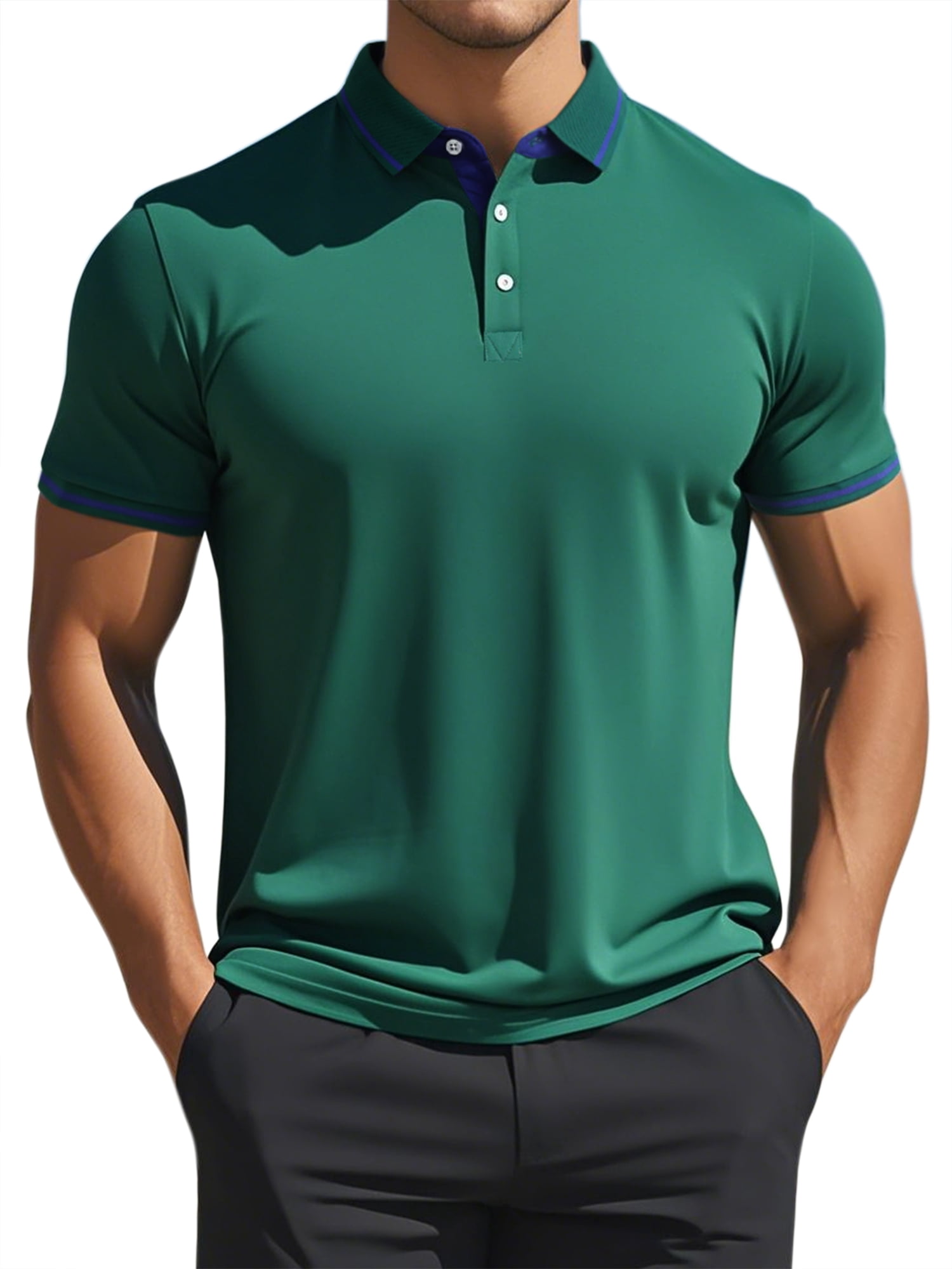 DARING DIVA Men's Polo Short Sleeves Classic Fit Business Summer Golf Shirt S Dark Green