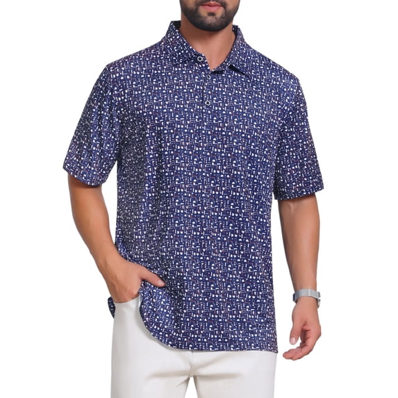 DARING DIVA Men's Printed Short Sleeve Lightweight Breathable Polo Shirts L Dark Blue