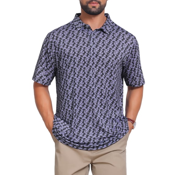 DARING DIVA Men's Printed Short Sleeve Lightweight Breathable Polo Shirts L Dark Purple