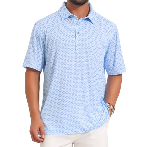 DARING DIVA Men's Printed Short Sleeve Lightweight Breathable Polo Shirts L Light Blue