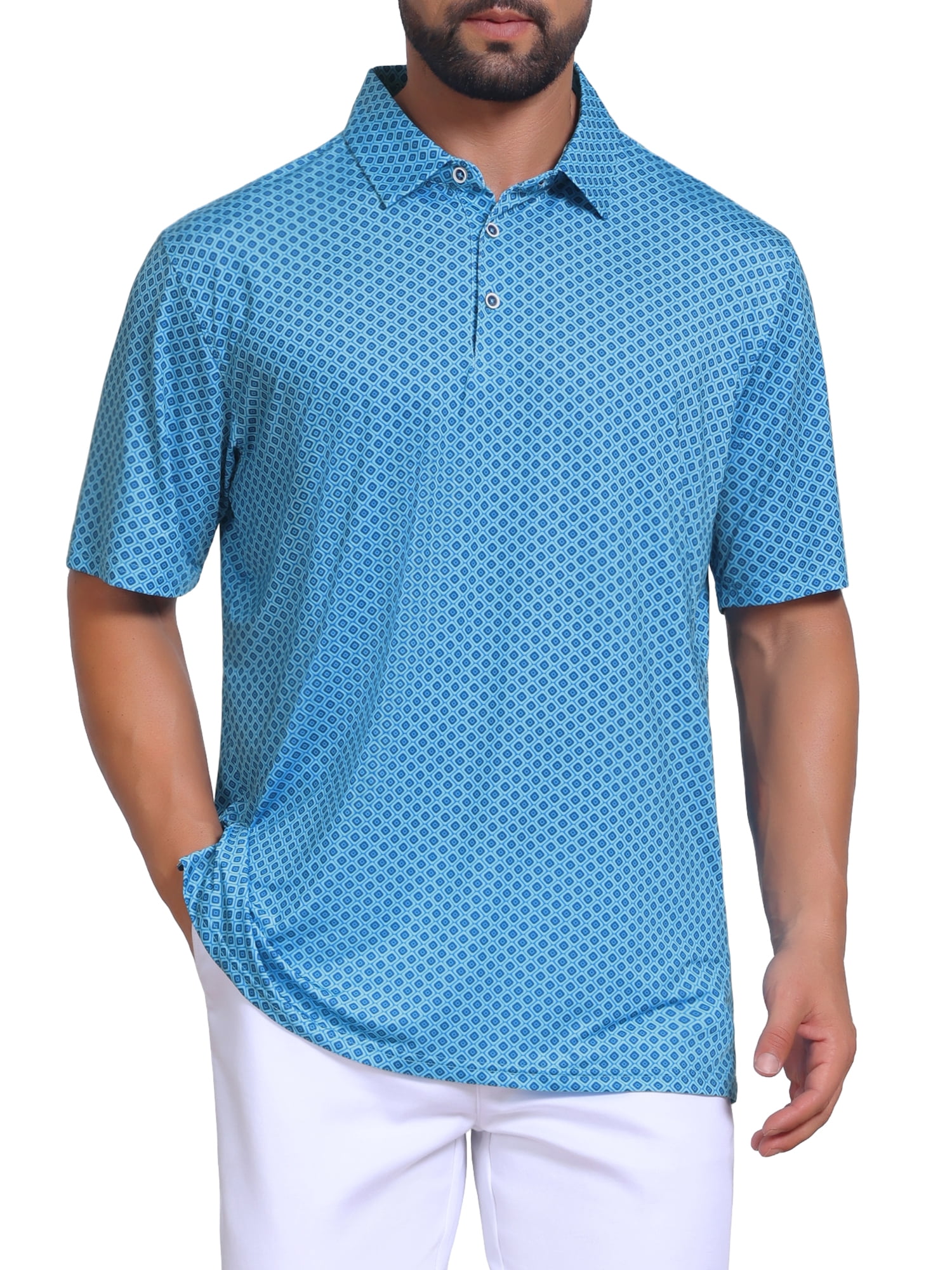 DARING DIVA Men's Printed Short Sleeve Lightweight Breathable Polo Shirts S Sky Blue