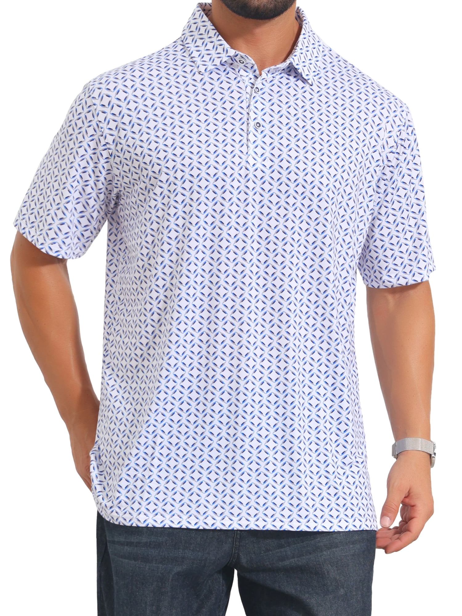 DARING DIVA Men's Printed Short Sleeve Lightweight Breathable Polo Shirts XL Blue