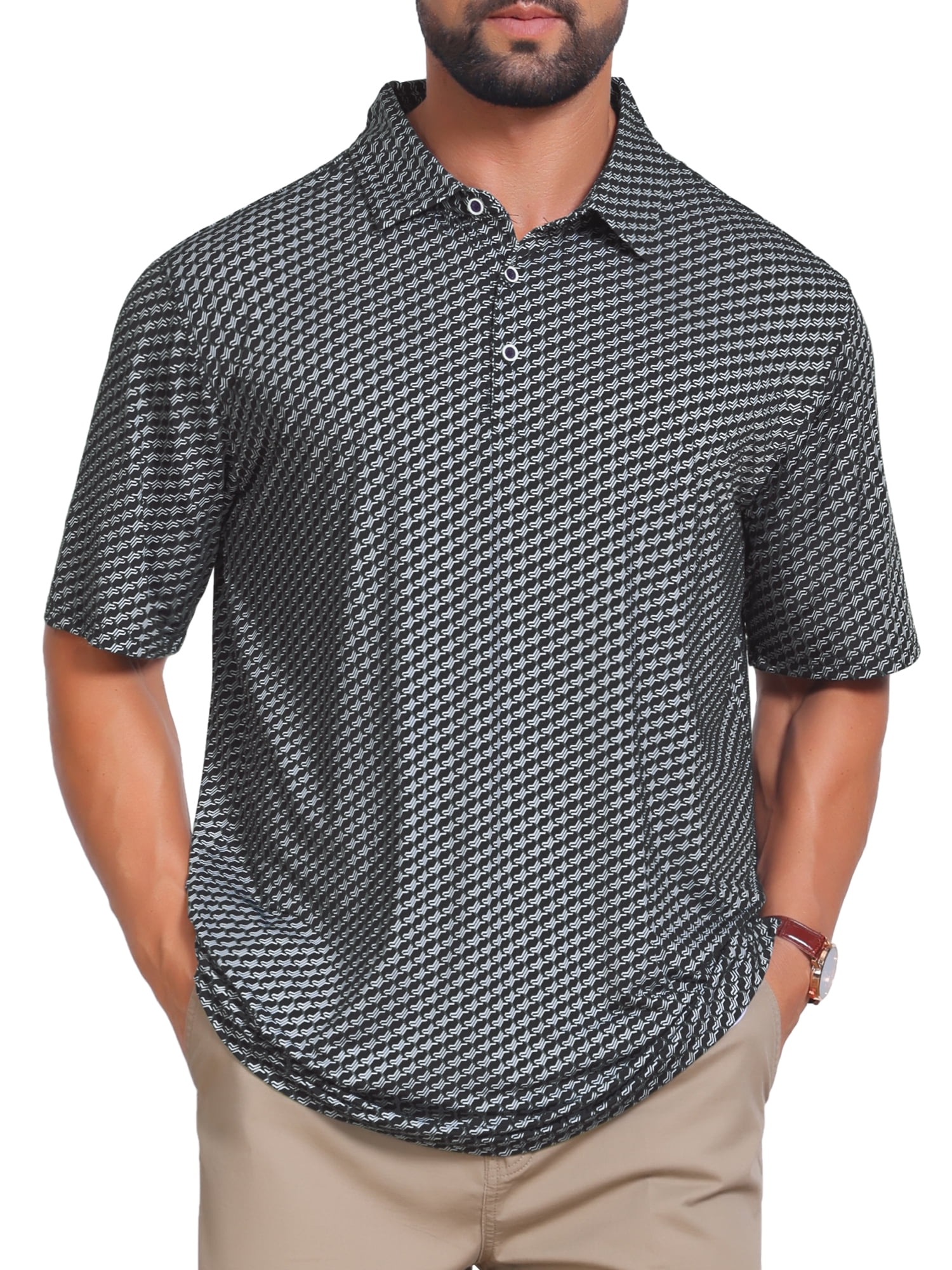 DARING DIVA Men's Printed Short Sleeve Lightweight Breathable Polo Shirts XL Dark Gray