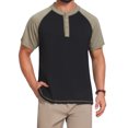 thumbnail image 1 of DARING DIVA Men's Raglan Henley Retro Short Sleeve Button Down T-Shirt M Black, 1 of 7