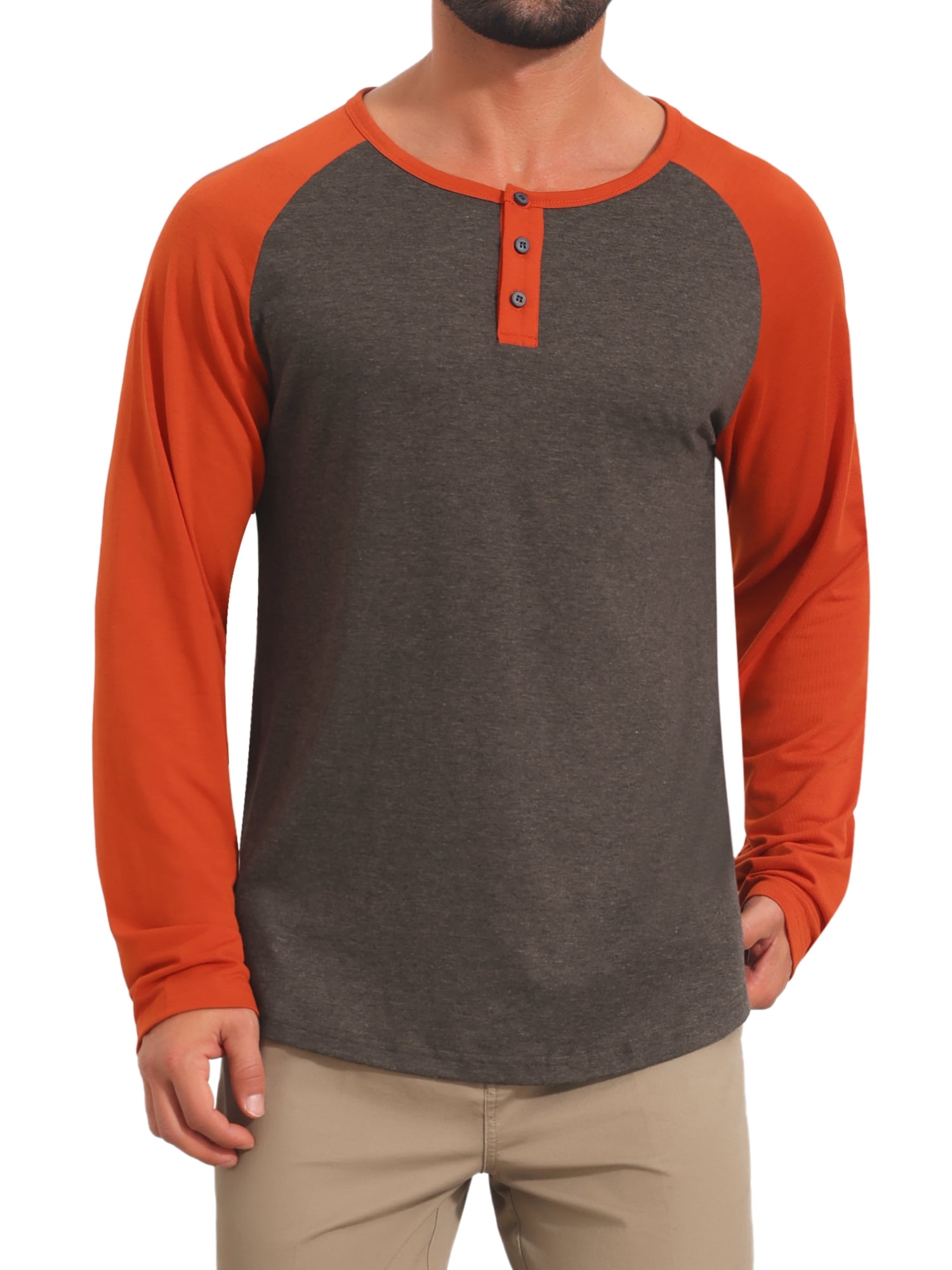 DARING DIVA Men's Raglan Long Sleeve Tee Shirt Baseball Henley T-Shirts 2XL Brown Red
