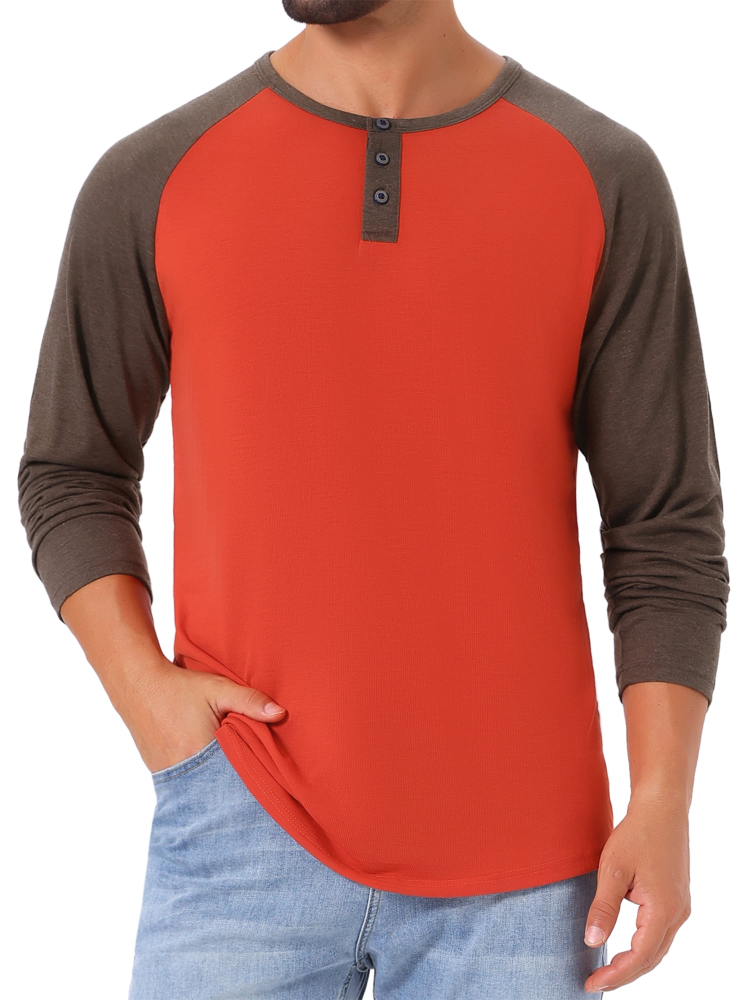 DARING DIVA Men's Raglan Long Sleeve Tee Shirt Baseball Henley T-Shirts L Red