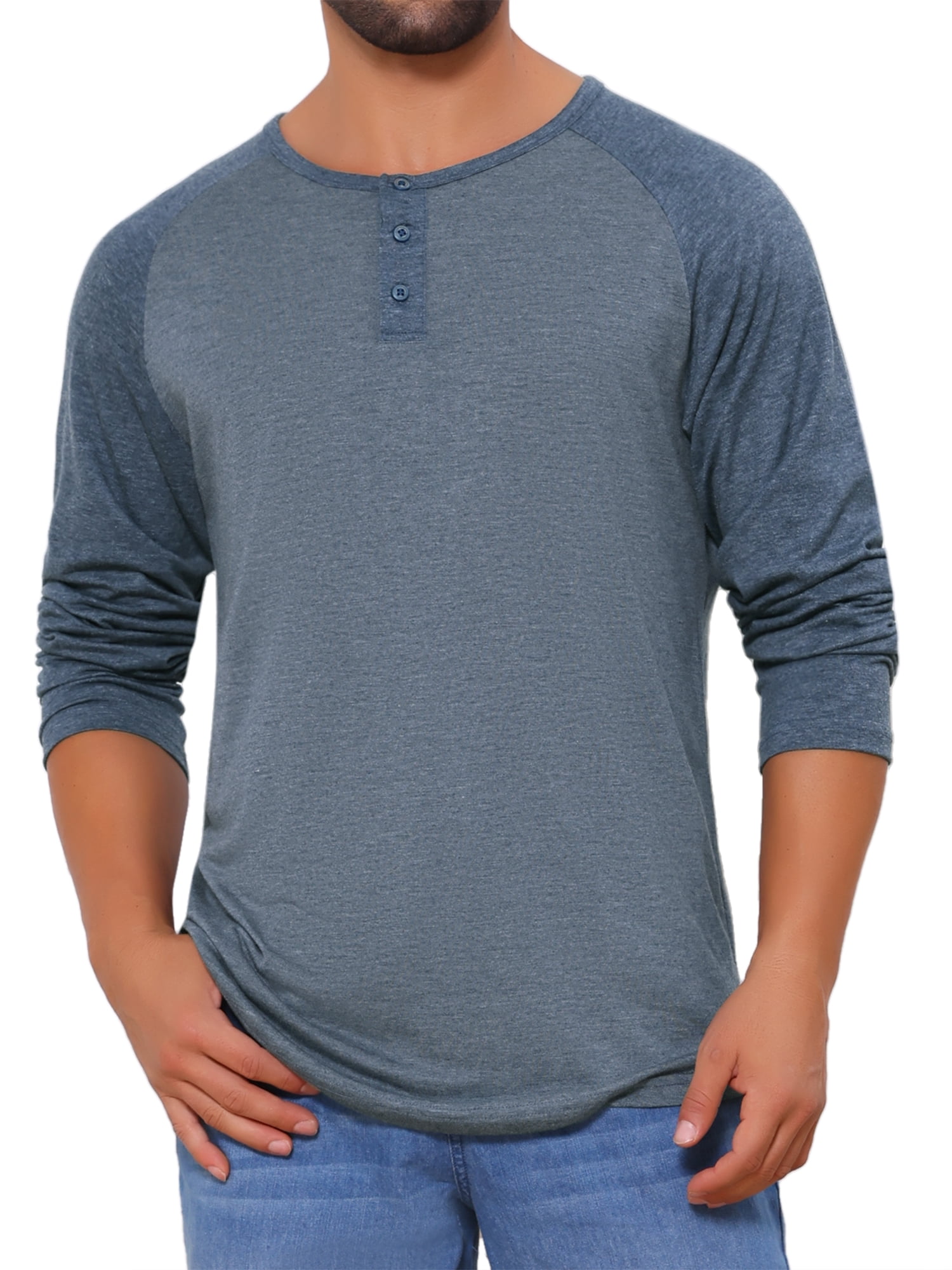 DARING DIVA Men's Raglan Long Sleeve Tee Shirt Baseball Henley T-Shirts XL Dark Blue