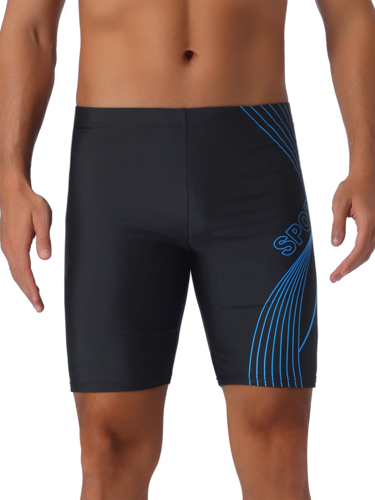 DARING DIVA Men's Elastic Waist Regular Fit Sports Training Swimwear Trunks 28 Black Blue