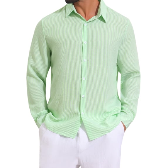 DARING DIVA Men's Seersucker Long Sleeve Button Down Textured Striped Shirts XL Green