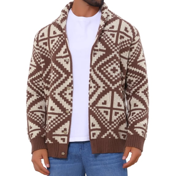DARING DIVA Men's Shawl Collar Long Sleeved Knitwear Cardigan Sweater M Brown