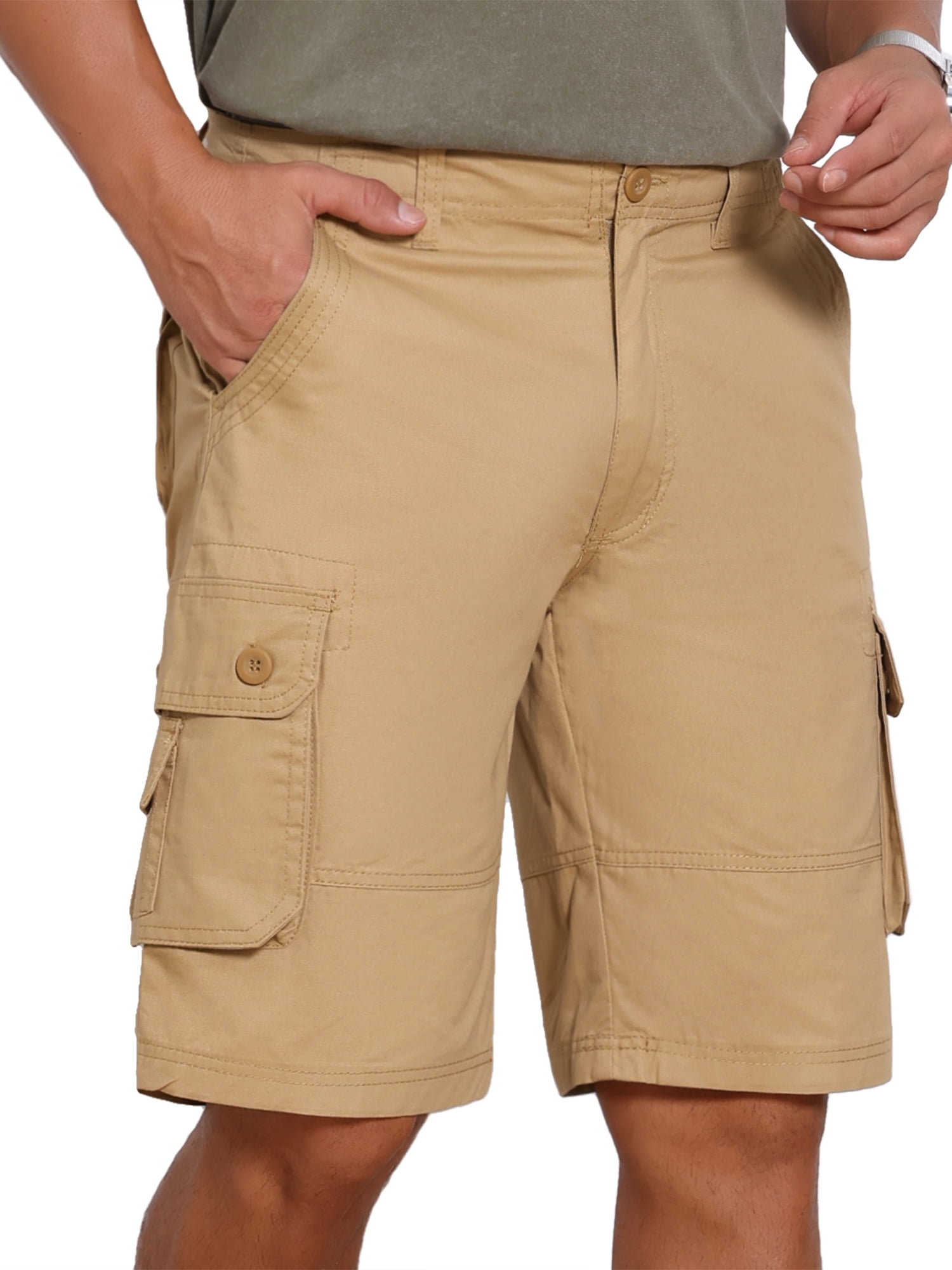 DARING DIVA Men's Short Pants Cotton Casual Camping Fishing Cargo Shorts 28 Khaki