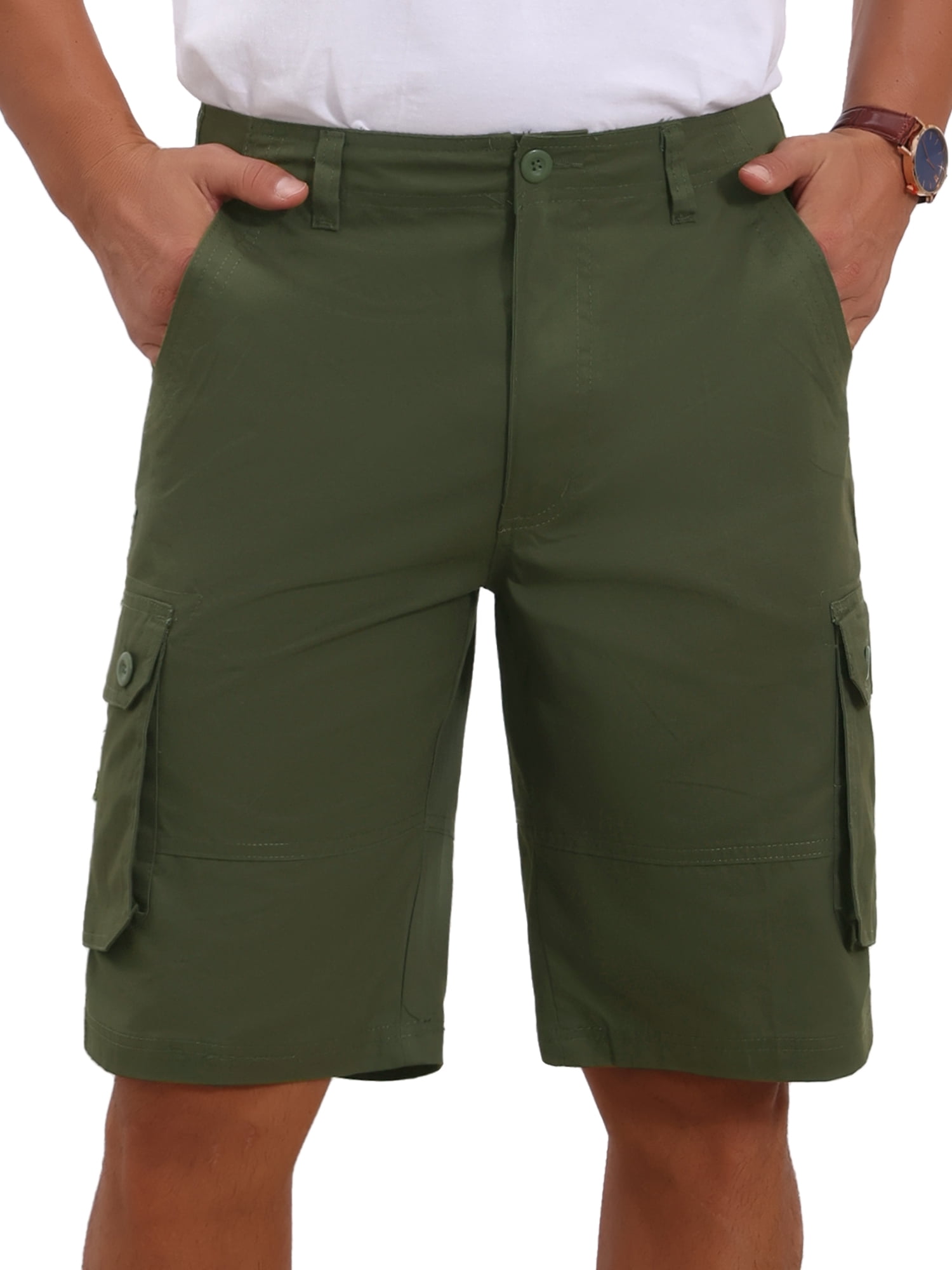 DARING DIVA Men's Short Pants Cotton Casual Camping Fishing Cargo Shorts 32 Olive Green