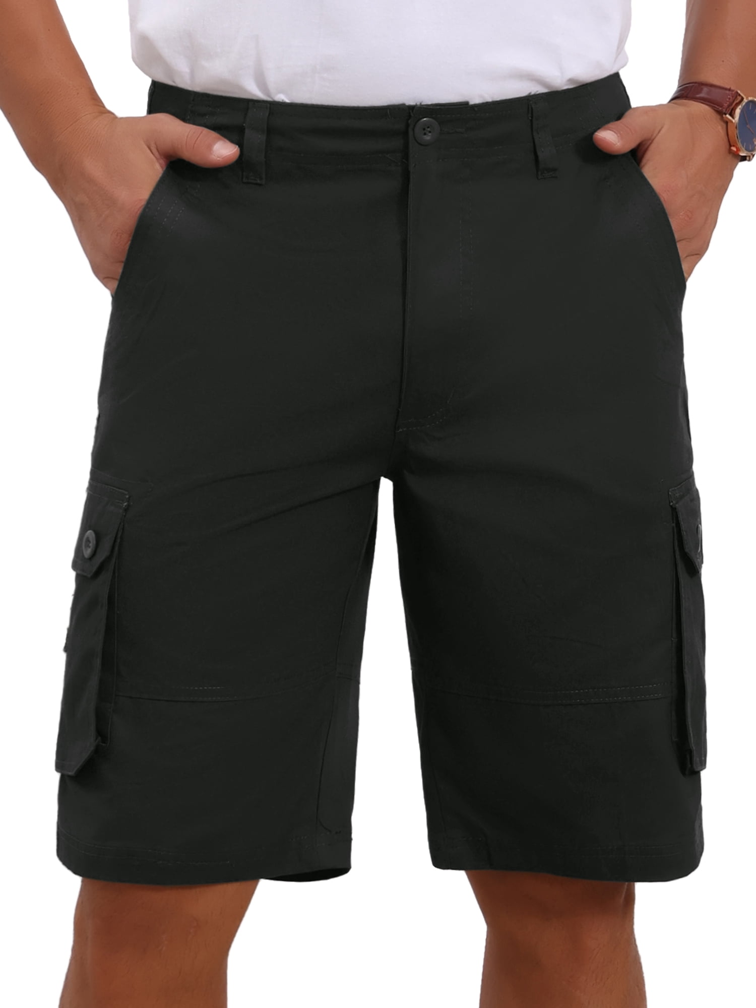 DARING DIVA Men's Short Pants Cotton Casual Camping Fishing Cargo Shorts 36 Black
