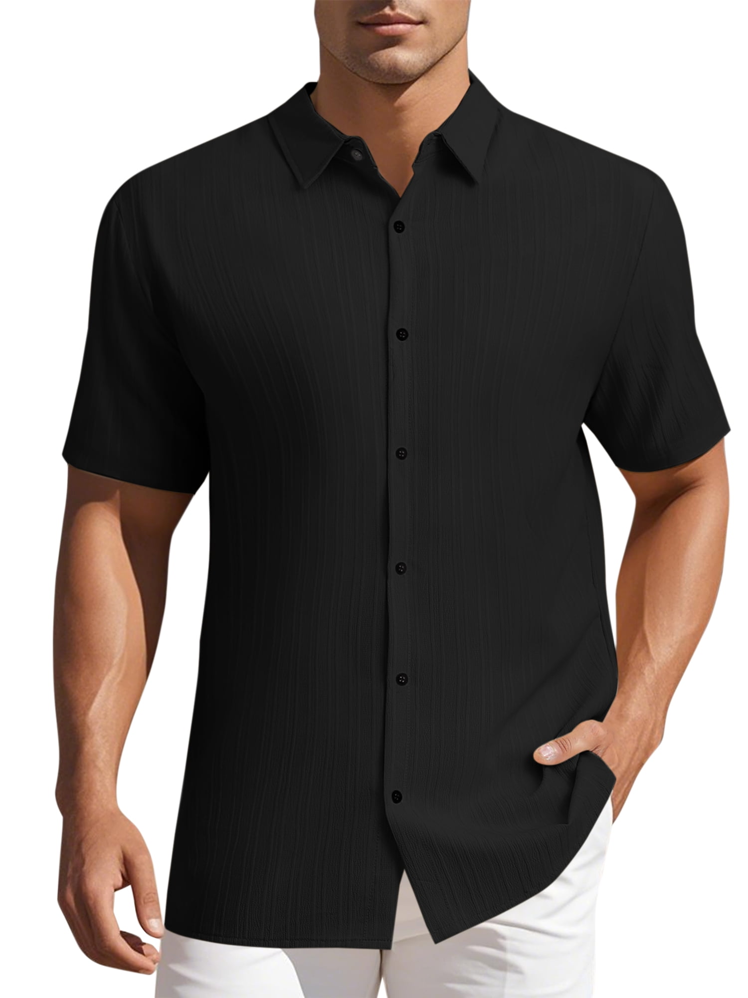 DARING DIVA Men's Short Sleeve Button Down Beach Summer Casual Shirt for Men M Black