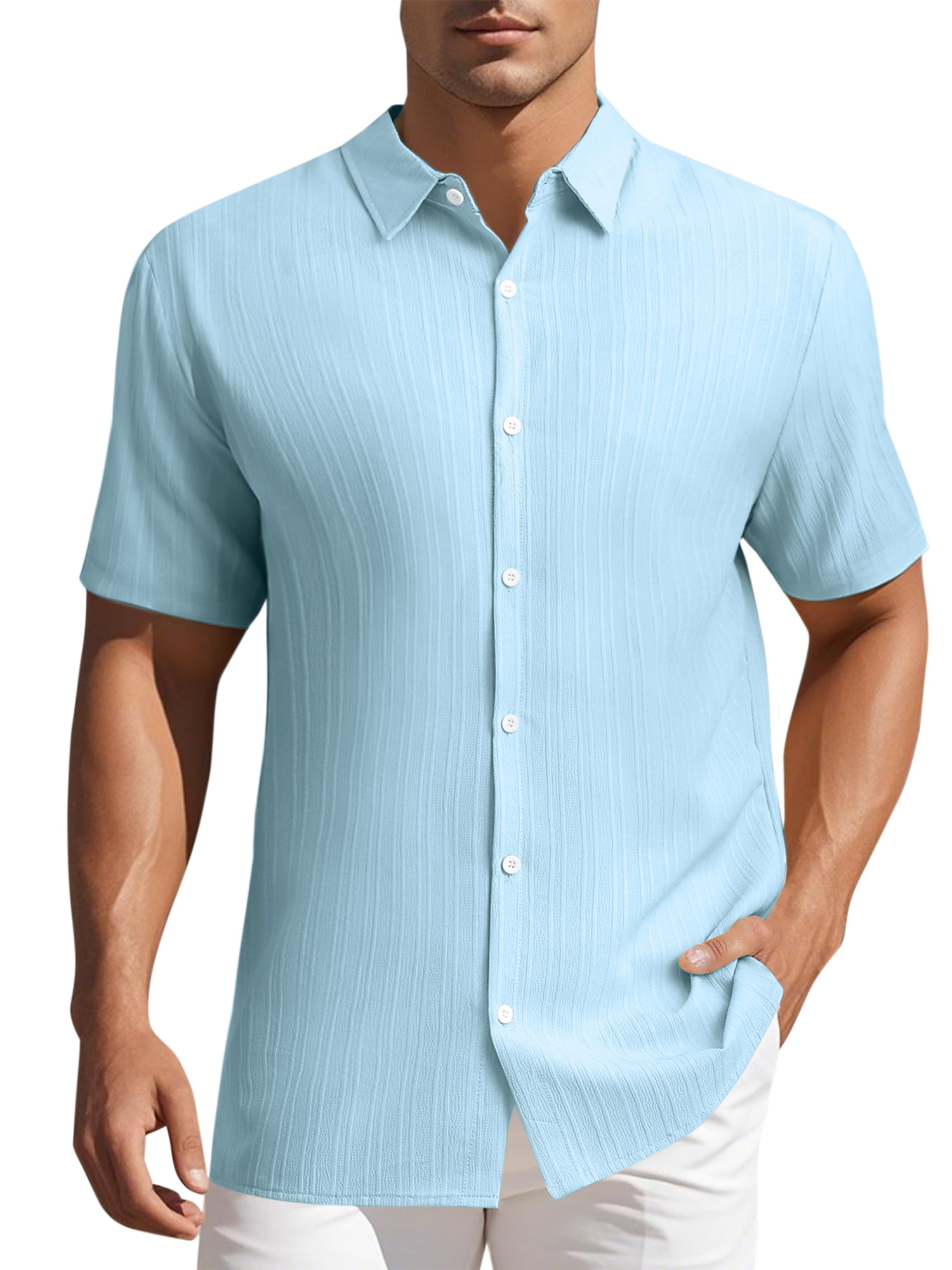 DARING DIVA Men's Short Sleeve Button Down Beach Summer Casual Shirt for Men S Blue