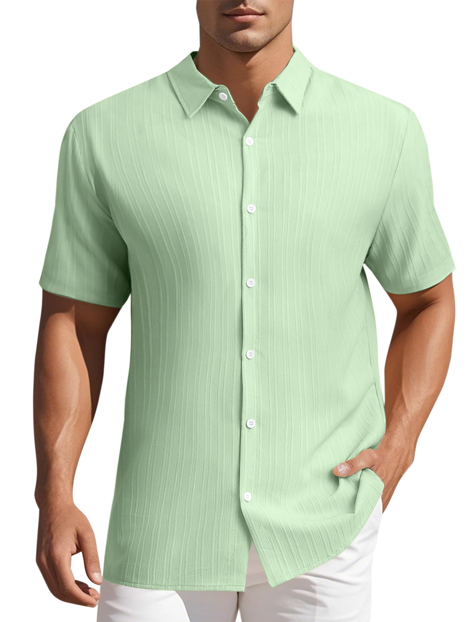 DARING DIVA Men's Short Sleeve Button Down Beach Summer Casual Shirt for Men S Green