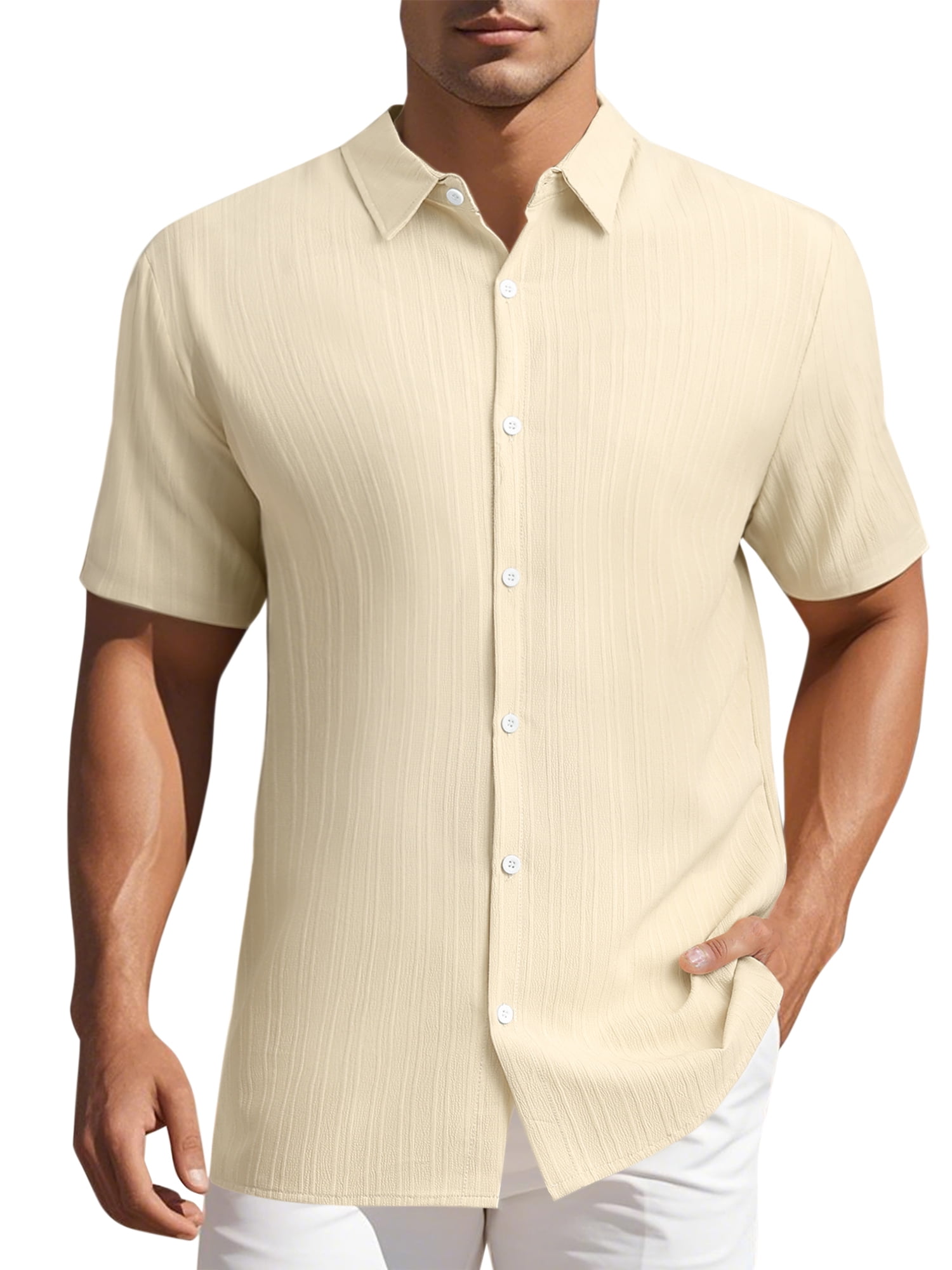 DARING DIVA Men's Short Sleeve Button Down Beach Summer Casual Shirt for Men S Khaki