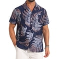 thumbnail image 1 of DARING DIVA Men's Short Sleeve Button Down Camp Collar Leaf Print Shirts M Dark Blue, 1 of 7