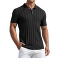 thumbnail image 1 of DARING DIVA Men's Short Sleeve Button Regular Fit Knit Texture Polo Shirt XXL Black, 1 of 5