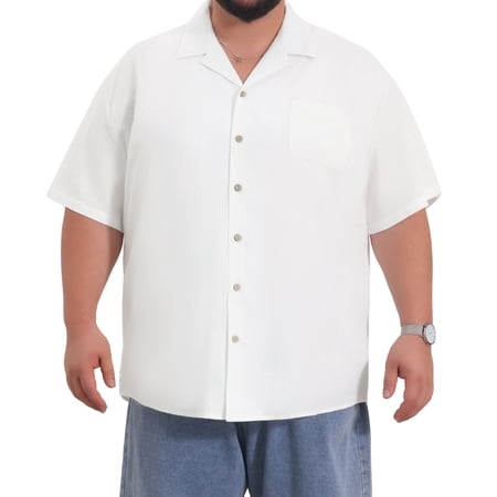 DARING DIVA Men's Big & Tall Summer Beach Camp Collar Short Sleeve Shirt 2XL White