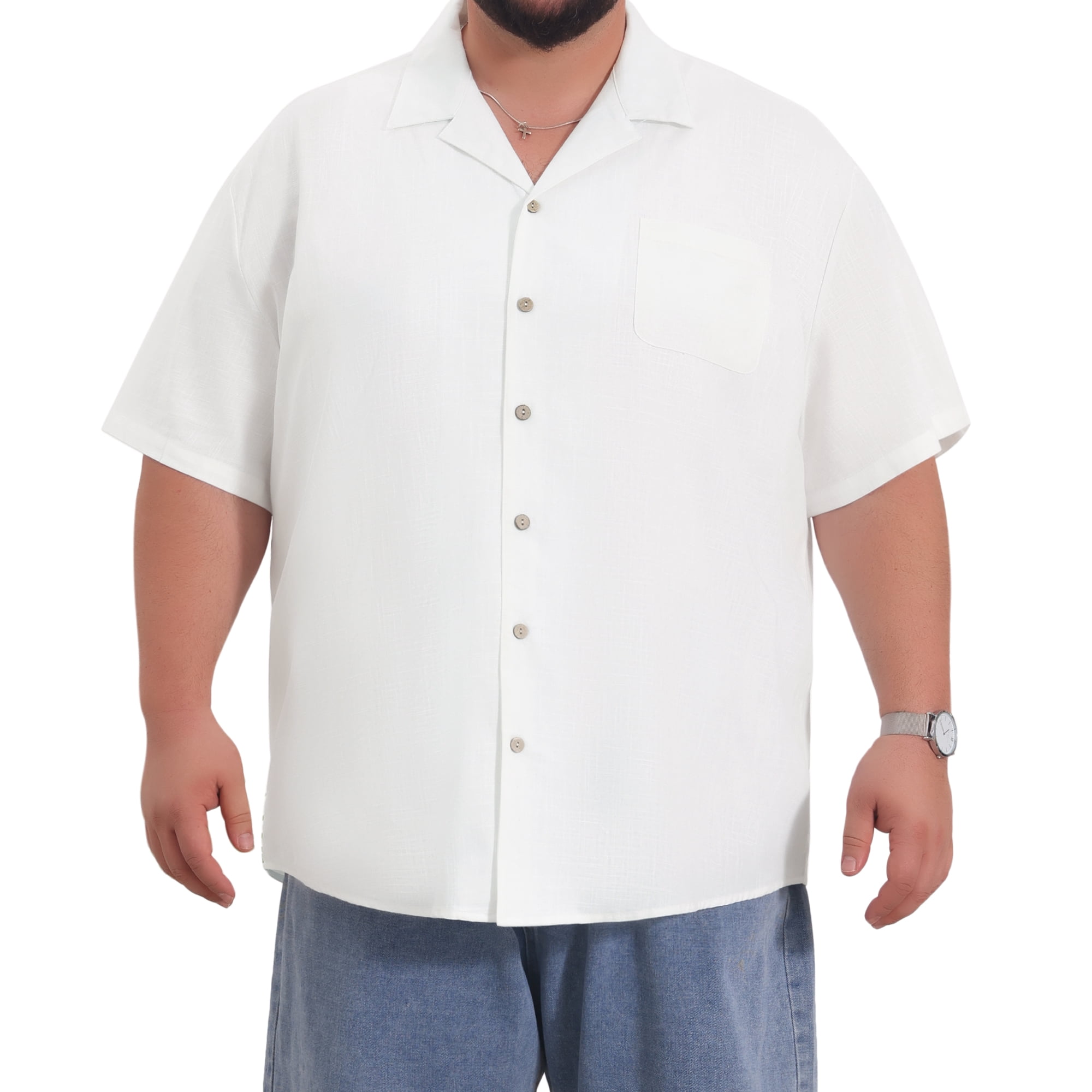 DARING DIVA Men's Big & Tall Summer Beach Camp Collar Short Sleeve Shirt 4XL White