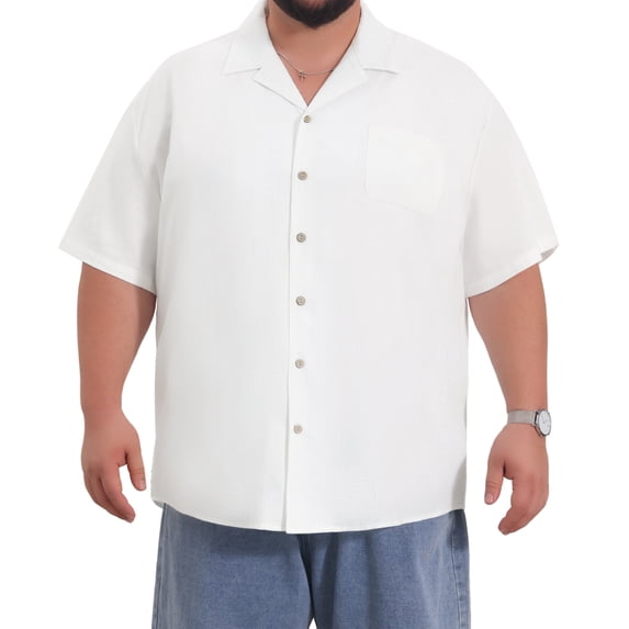 DARING DIVA Men's Big & Tall Summer Beach Camp Collar Short Sleeve Shirt 4XL White