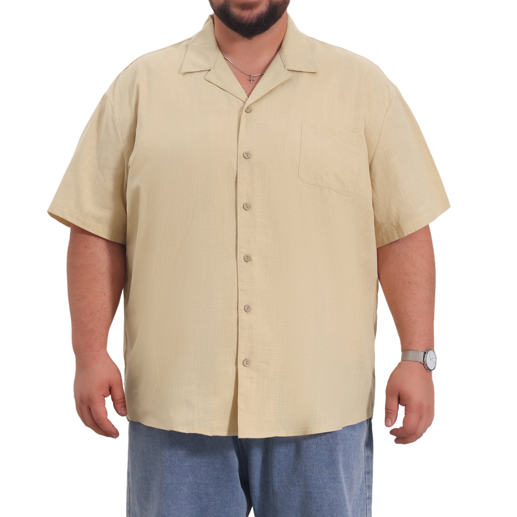 DARING DIVA Men's Big & Tall Summer Beach Camp Collar Short Sleeve Shirt XL Beige