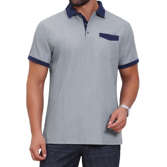 DARING DIVA Men's Short Sleeve Western Retro Stretch Color-Block Polo Shirts 2XL Gray