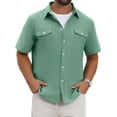 thumbnail image 1 of DARING DIVA Men's Linen Chest Pockets Short Sleeves Button Down  Shirt S Green, 1 of 7
