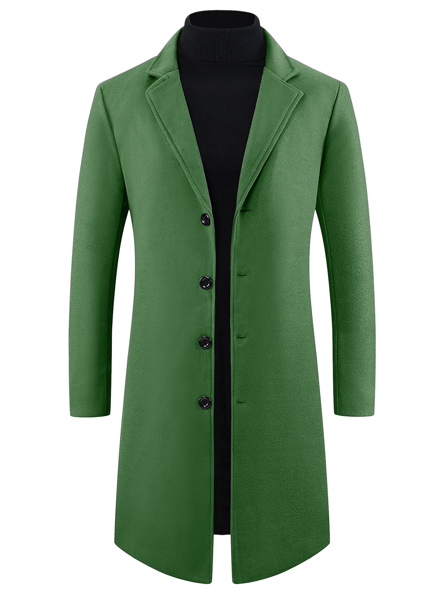 DARING DIVA Men's Single Breasted Notch Lapel with Pockets Trench Overcoat S Green-New