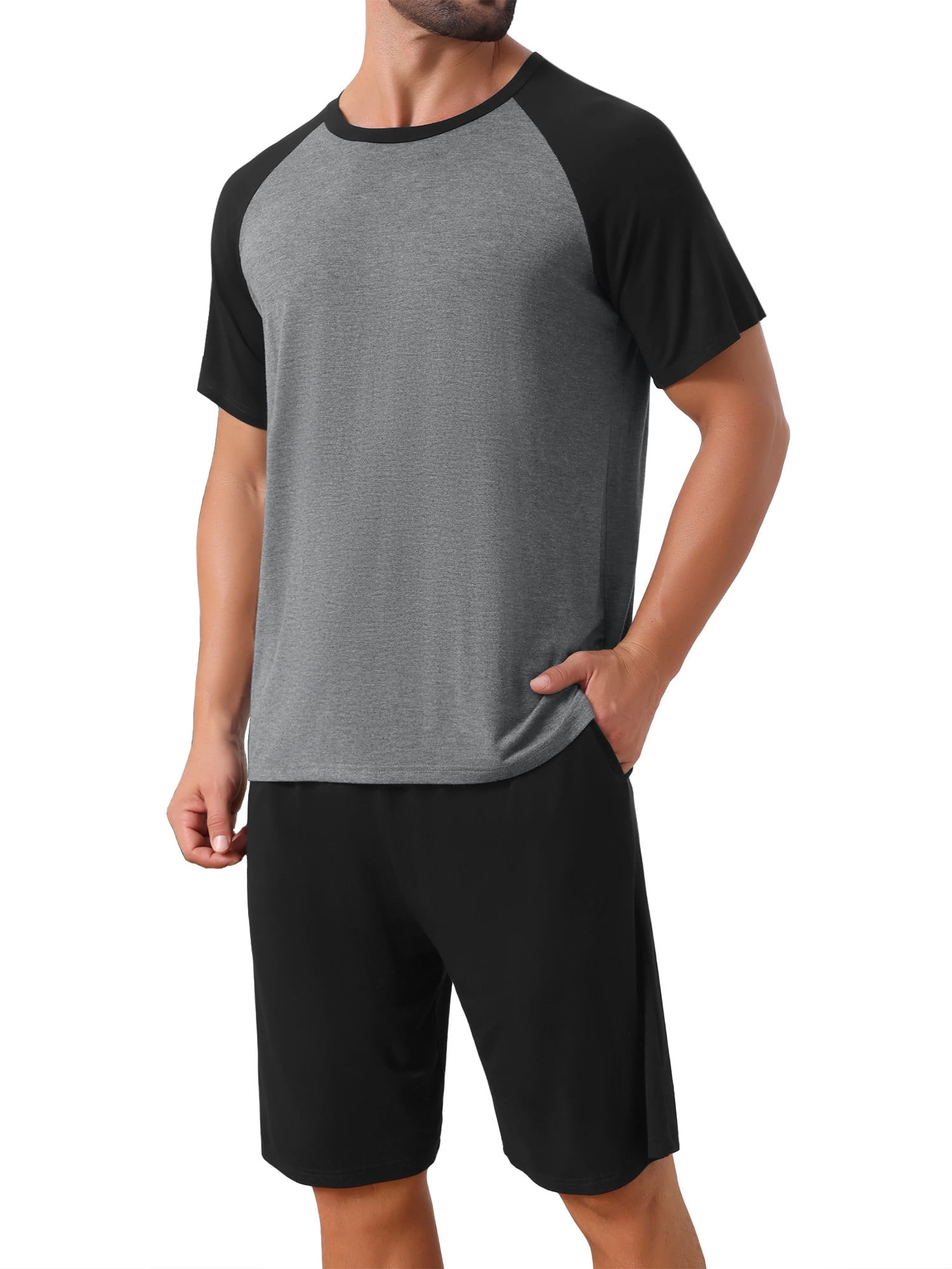 DARING DIVA Men's Sleepwear Pajama Raglan Crew Neck Drawstring Pajama Set M Black Gray