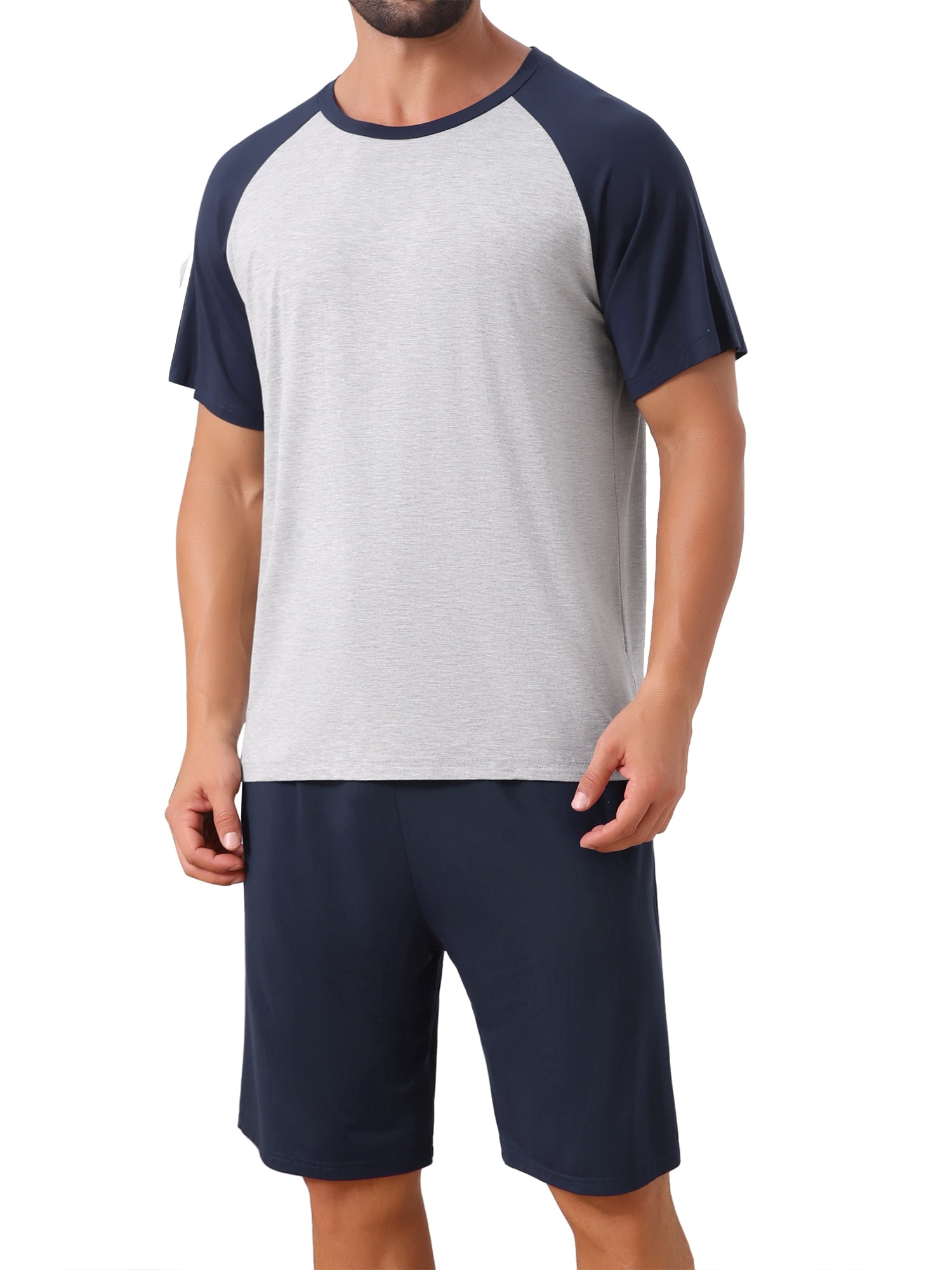 DARING DIVA Men's Sleepwear Pajama Raglan Crew Neck Drawstring Pajama Set M Navy Gray