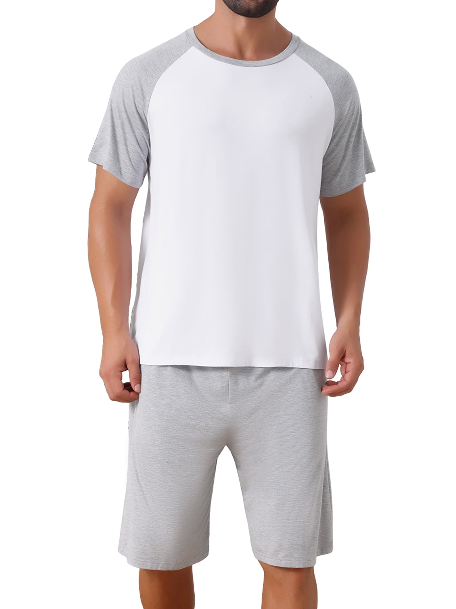 DARING DIVA Men's Sleepwear Pajama Raglan Crew Neck Drawstring Pajama Set XL Gray White