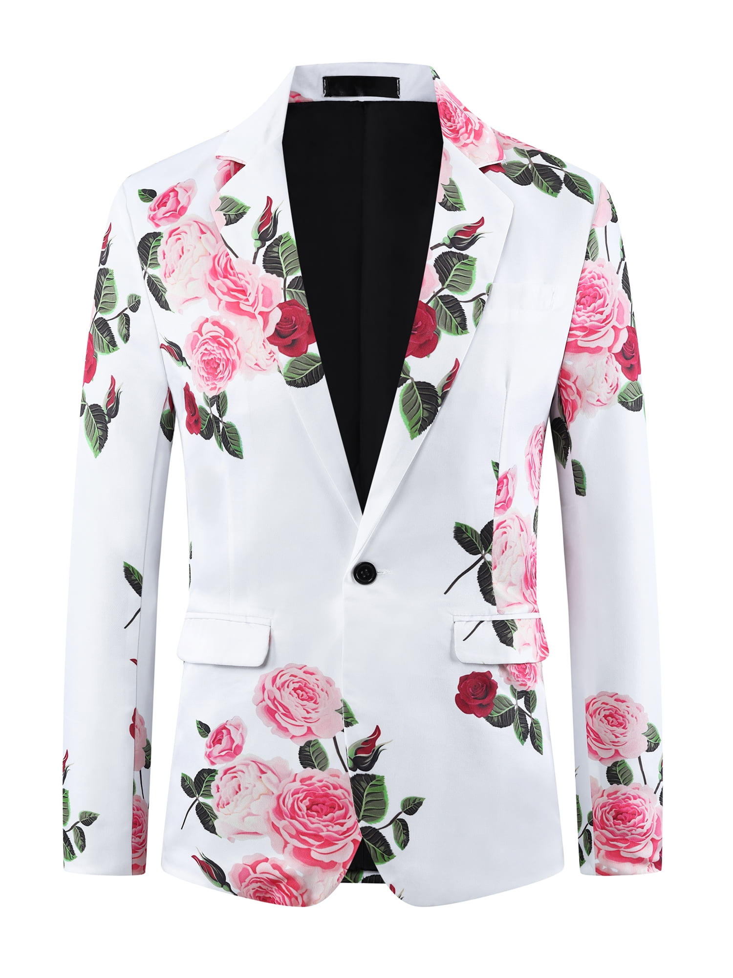 DARING DIVA Men's Floral Slim Fit Party Prom Flower Printed Blazers Suit Jacket XL White