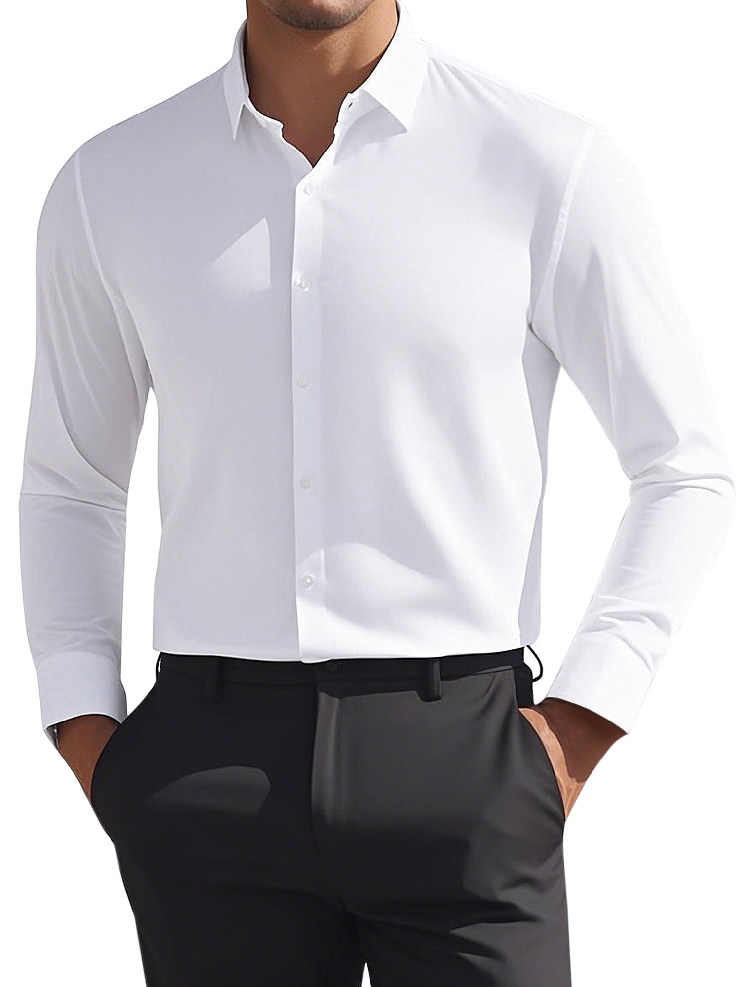 DARING DIVA Men's Soft Long Sleeve Button Down Business Formal Dress Shirt L White