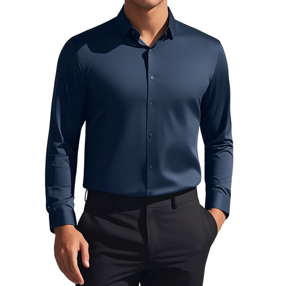 DARING DIVA Men's Soft Long Sleeve Button Down Business Formal Dress Shirt M Dark Blue