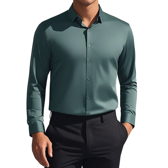 DARING DIVA Men's Soft Long Sleeve Button Down Business Formal Dress Shirt M Green