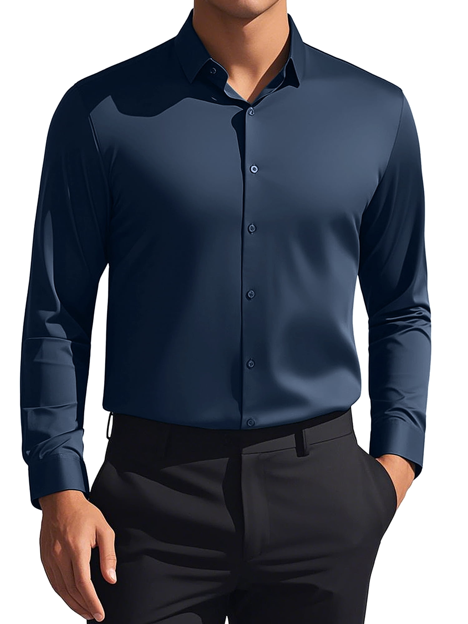 DARING DIVA Men's Soft Long Sleeve Button Down Business Formal Dress Shirt S Dark Blue